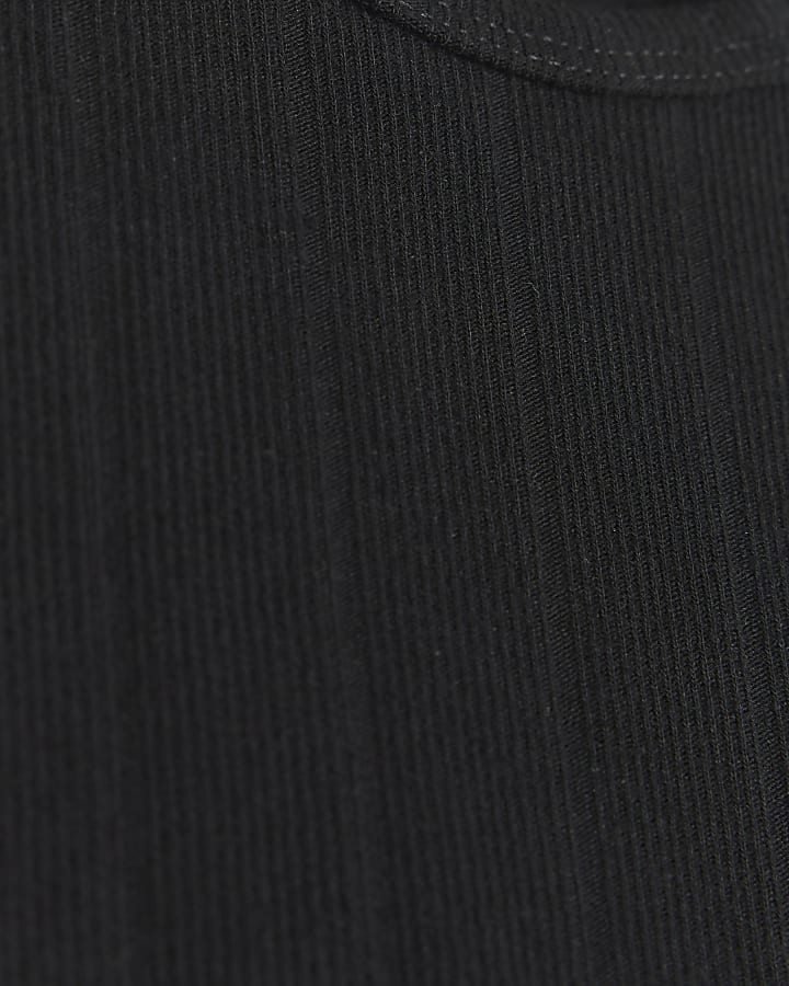 Black ribbed crop racer tank top