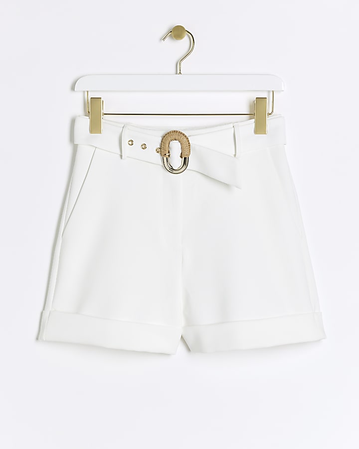 White belted smart shorts