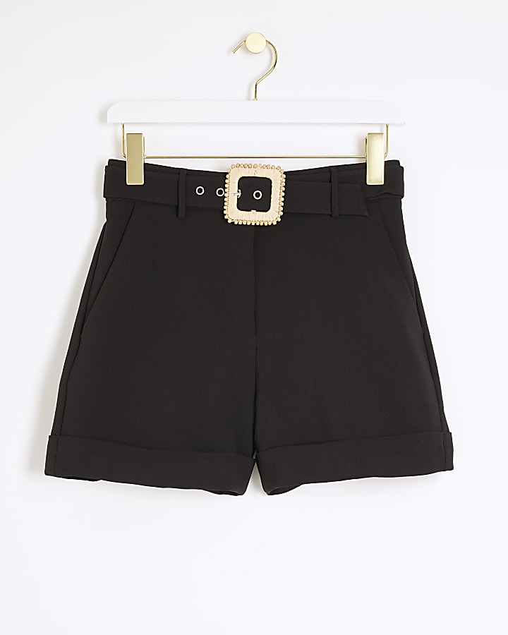 Black belted smart shorts