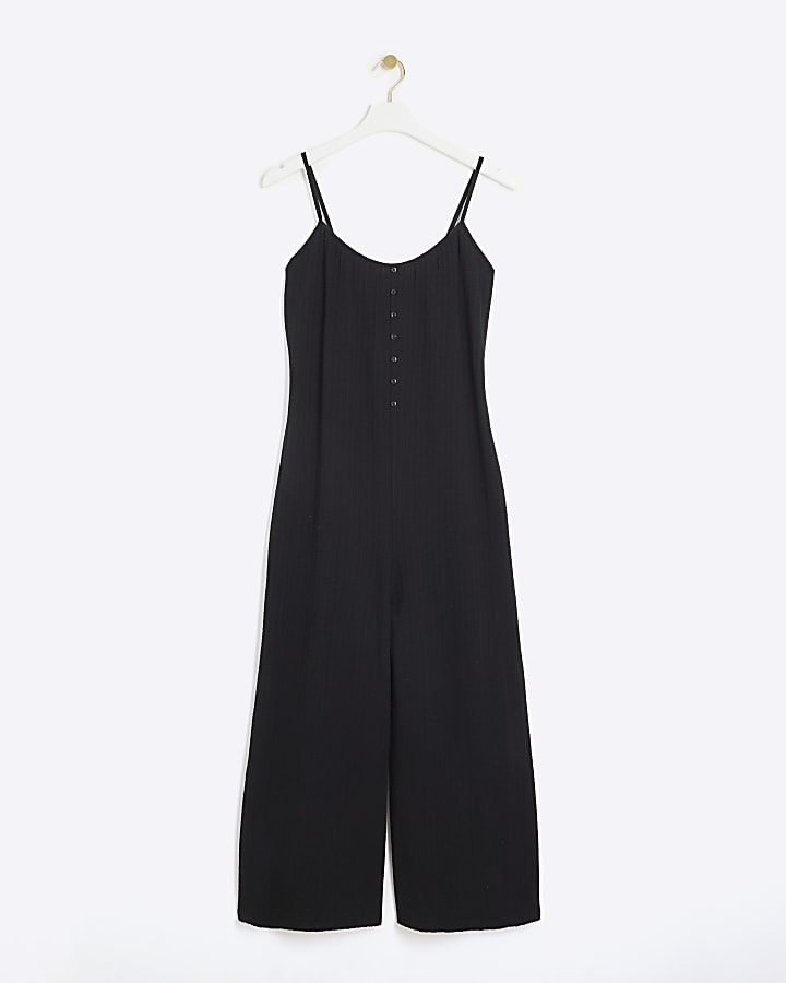 Black textured button jumpsuit