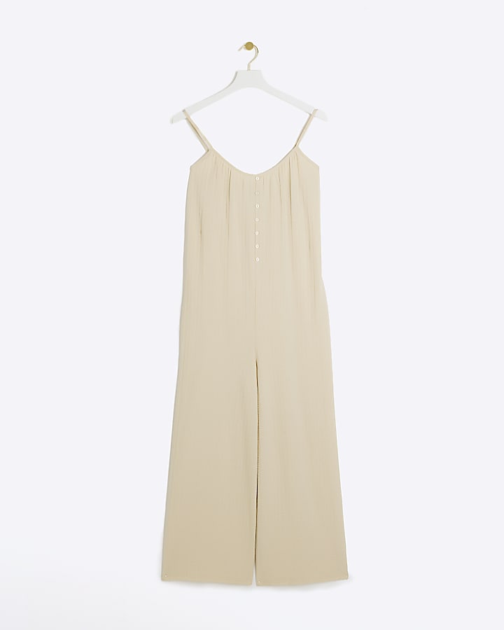 Cream textured button jumpsuit