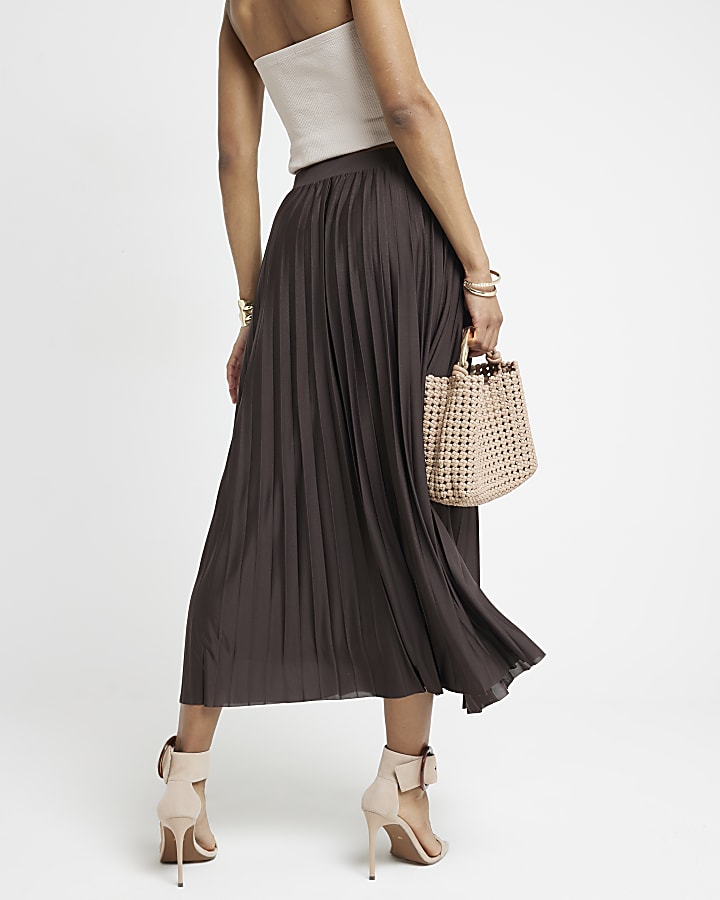Brown pleated midi skirt