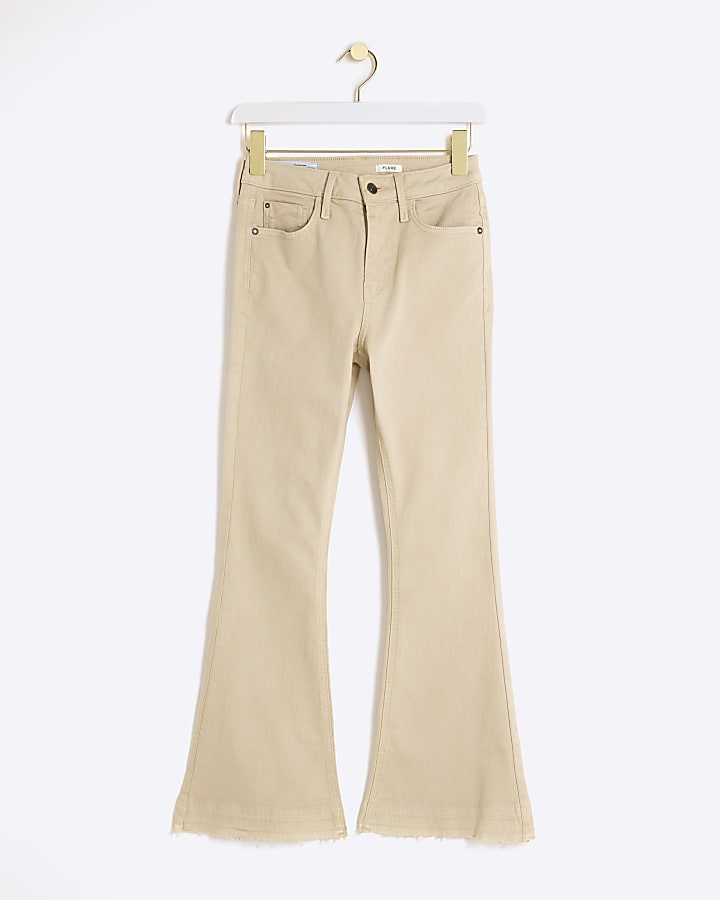 Petite Beige High Waisted Flared Jeans