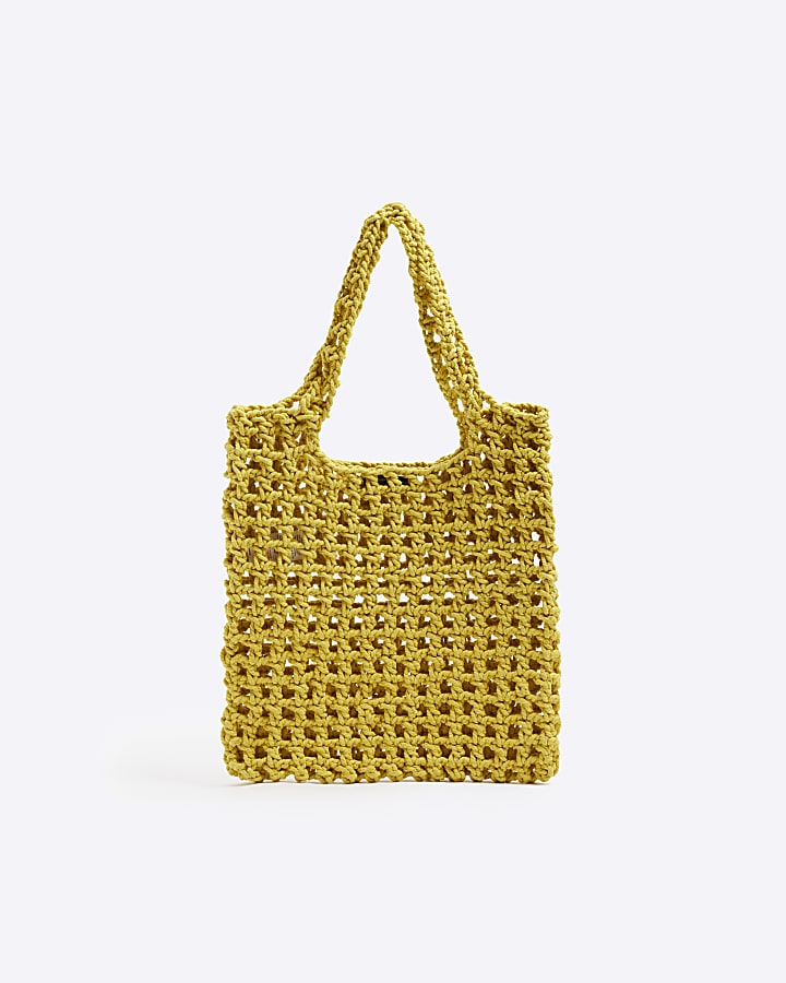 Yellow woven shopper bag