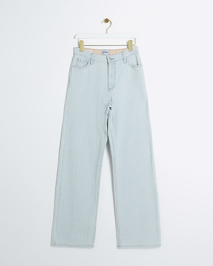 Blue relaxed straight textured jeans