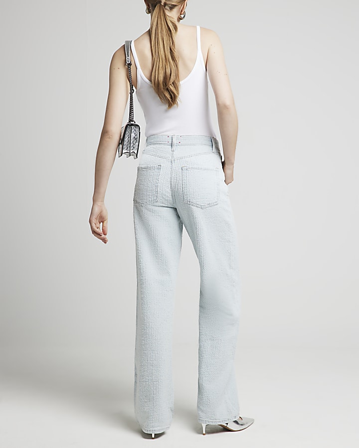 Blue relaxed straight textured jeans