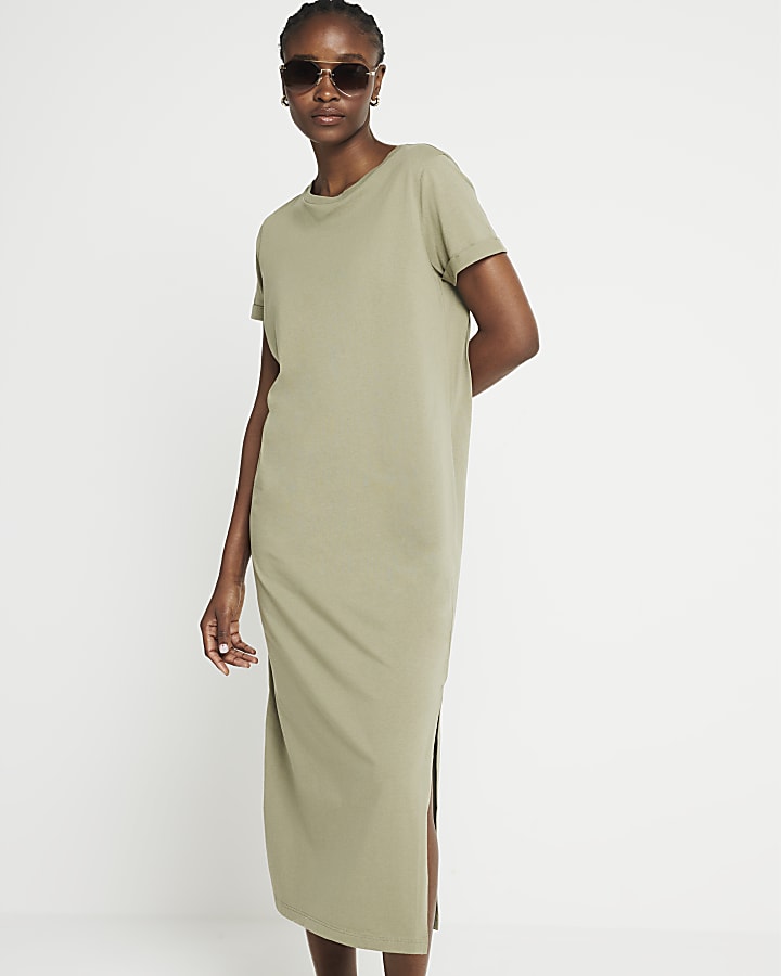 Khaki t-shirt midi dress