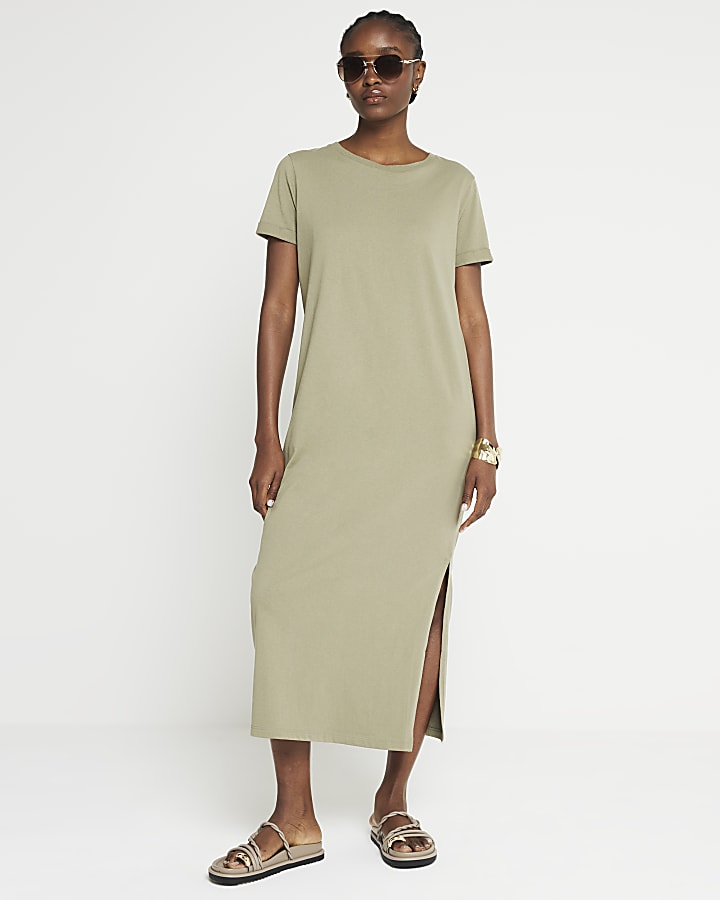 Khaki t shirt midi dress