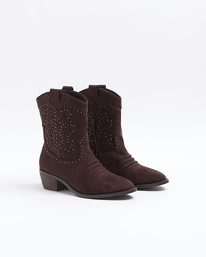 Dark Brown studded western cowboy boots