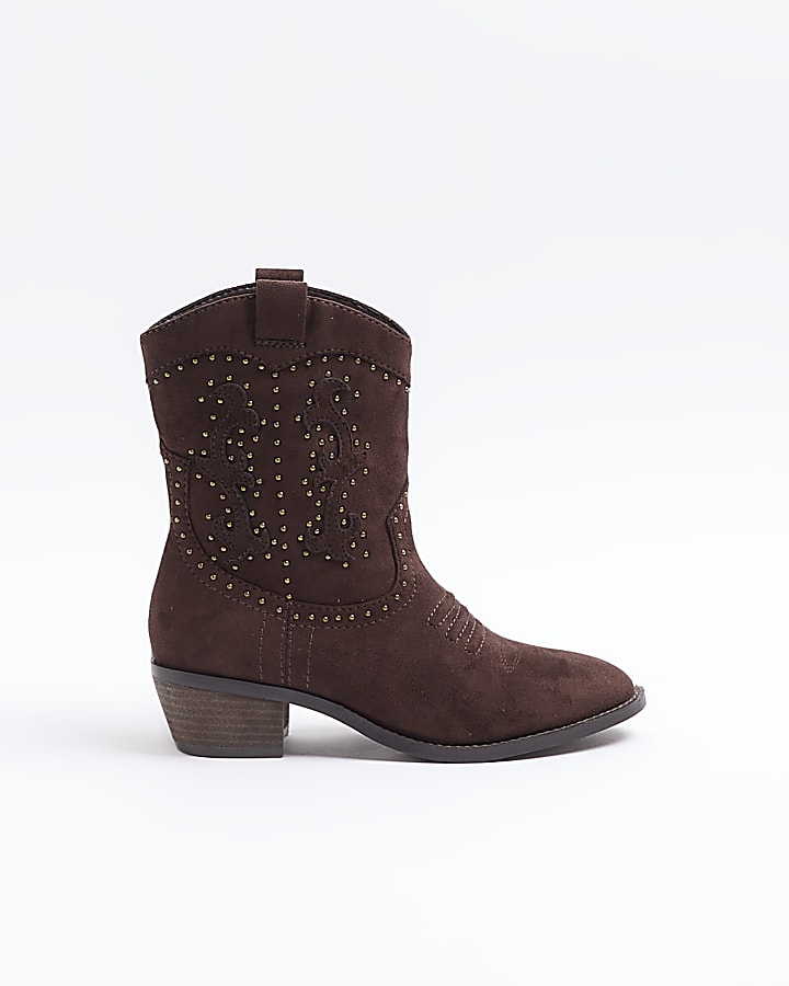 Dark Brown studded western cowboy boots