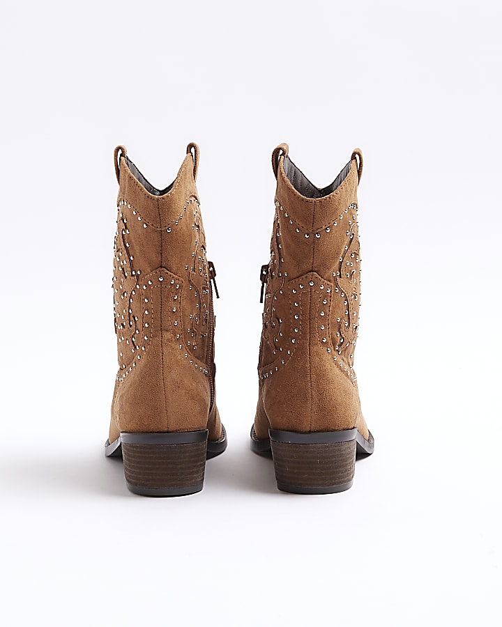 Brown studded western cowboy boots