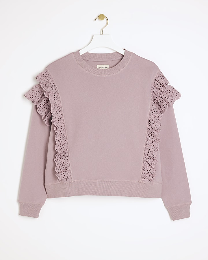Pink broderie frill trim sweatshirt