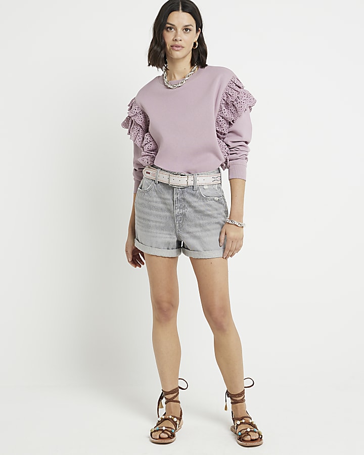Pink broderie frill trim sweatshirt
