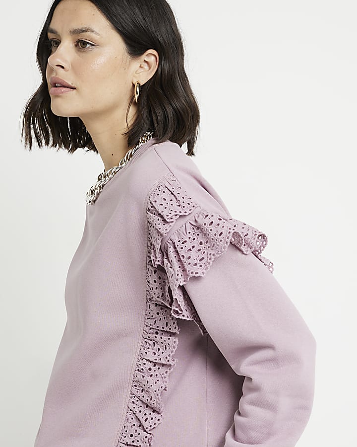 Pink broderie frill trim sweatshirt