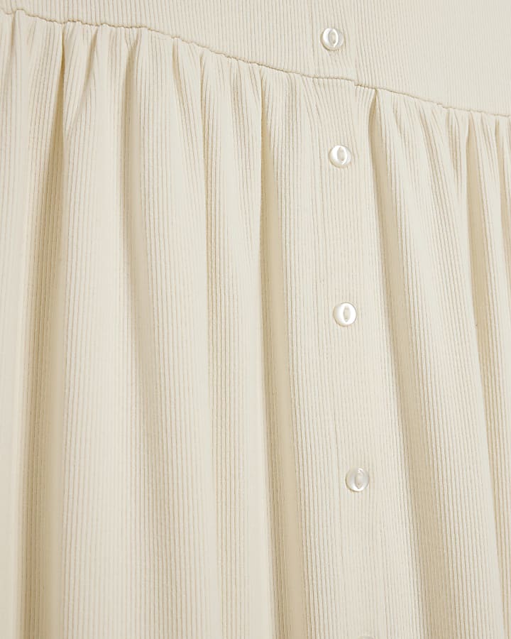 Cream ribbed button up skater midi dress