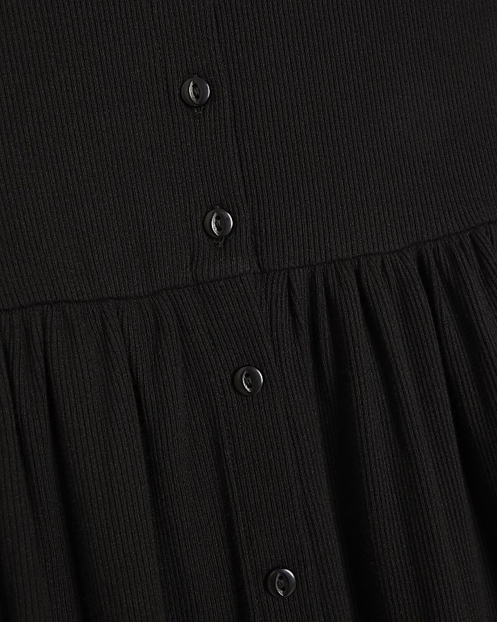 Black ribbed button up skater midi dress