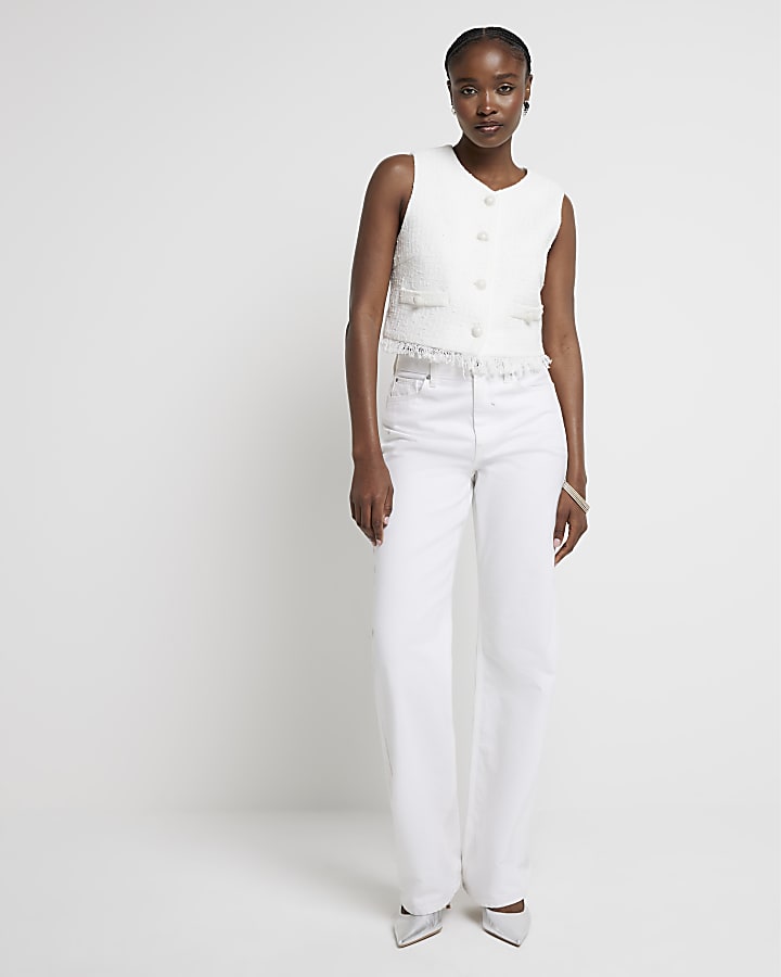 White Boucle Fringe Waistcoat