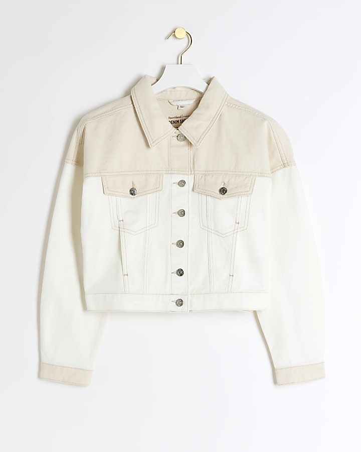 Beige crop denim jacket