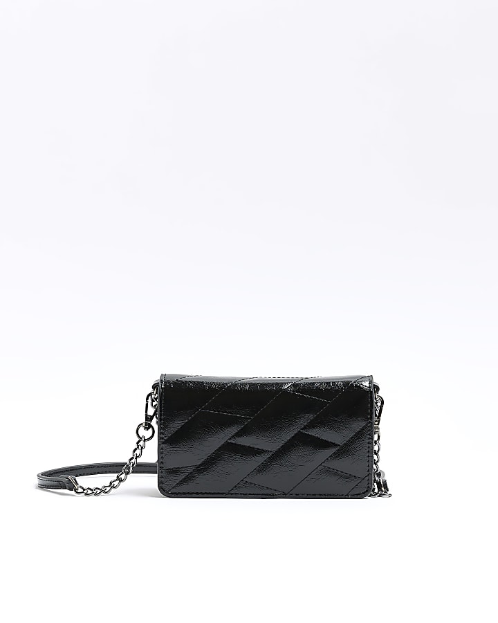 Black quilted chain cross body purse