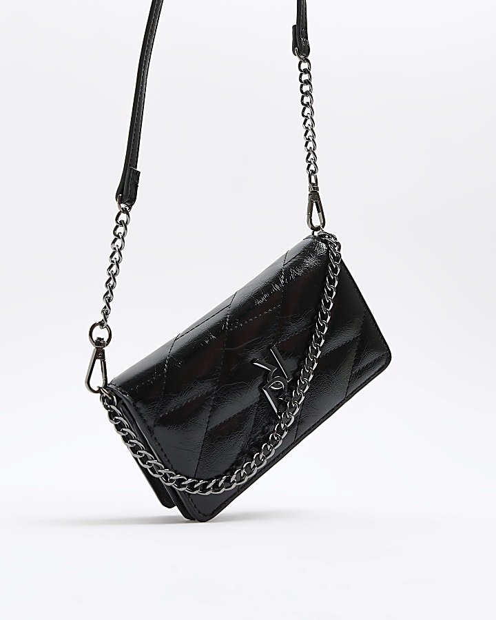 Black quilted chain cross body purse