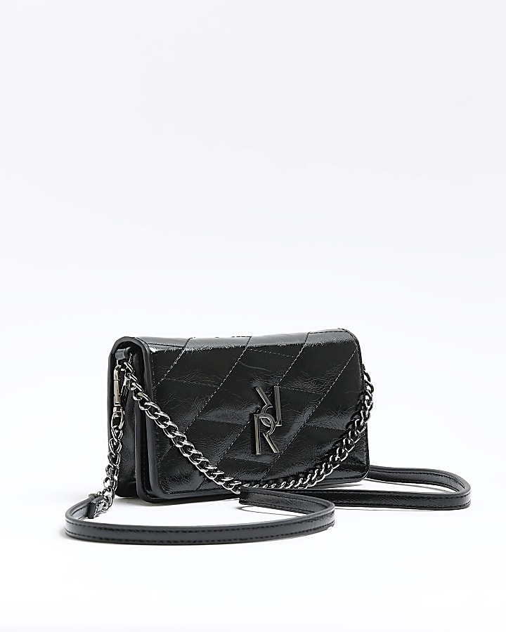 Black quilted chain cross body purse