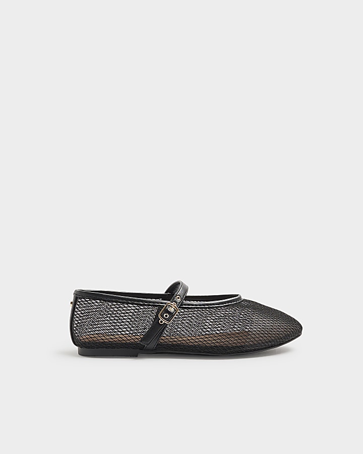 Black mesh buckle ballet pumps River Island