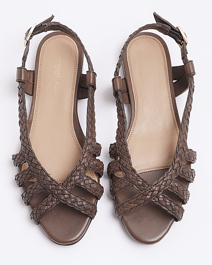 Brown leather sling back ballet pumps