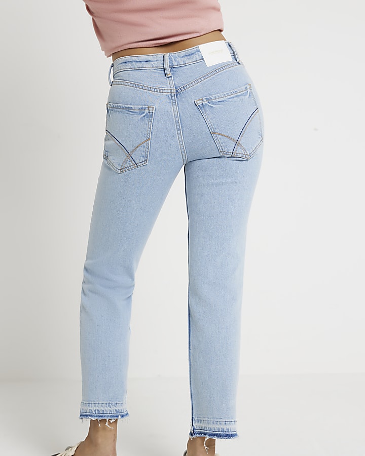 Petite blue high waisted slim straight jeans