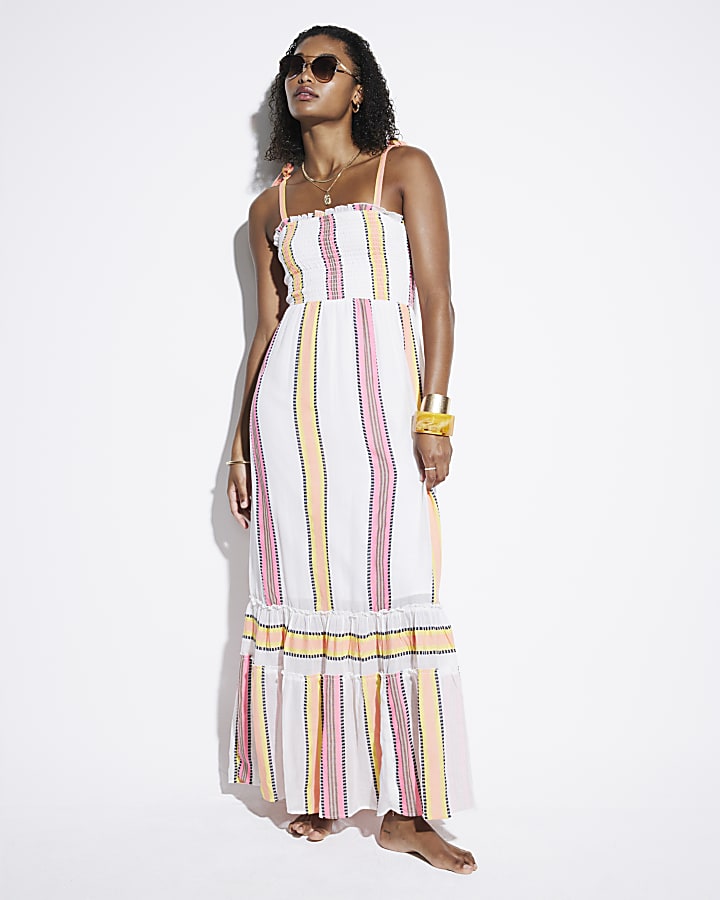 White stripe beach maxi dress