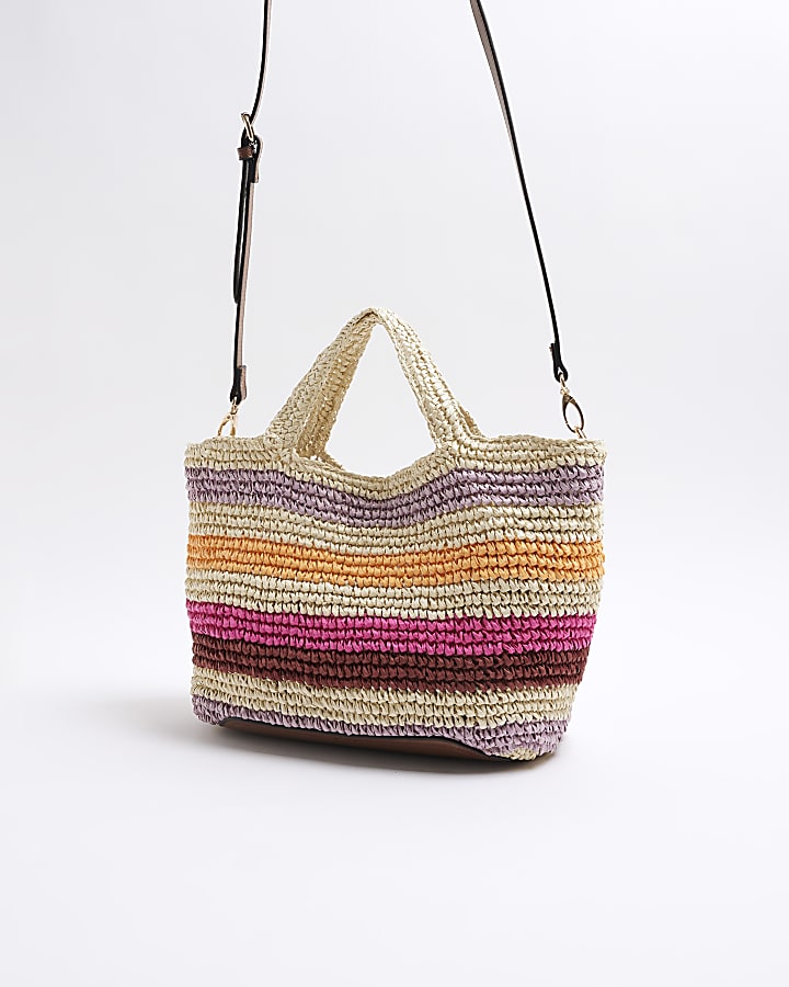 Pink raffia stripe shopper bag