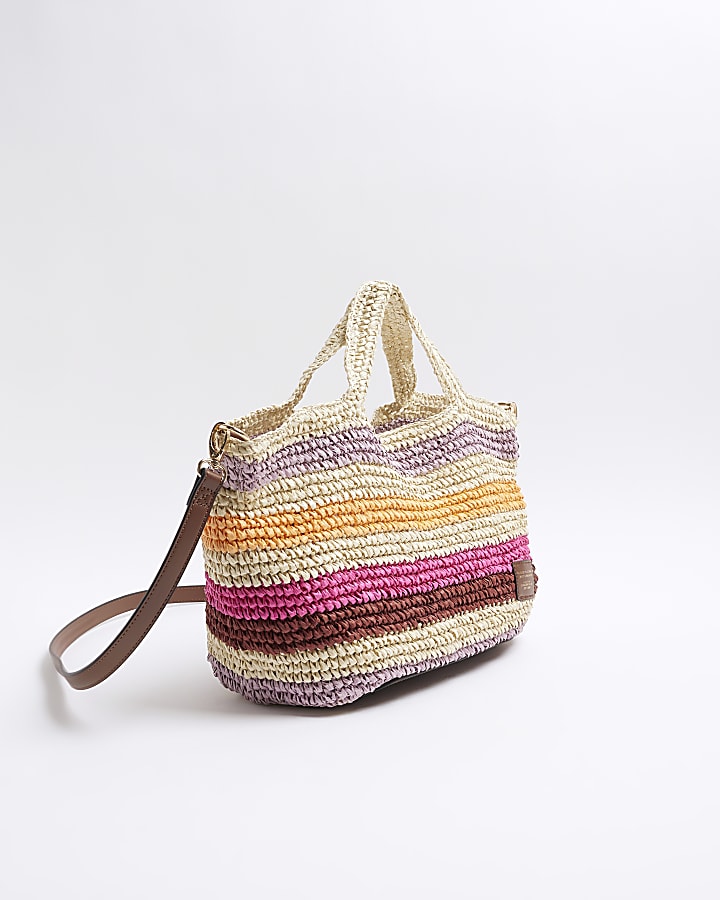 Pink raffia stripe shopper bag