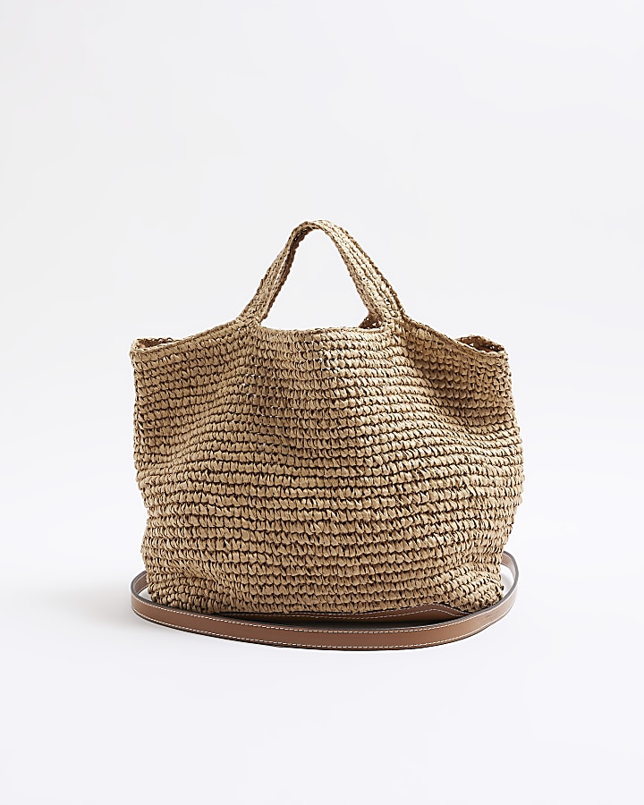 Beige raffia slouch shopper bag