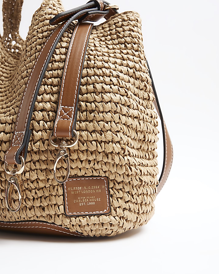 Beige raffia slouch shopper bag
