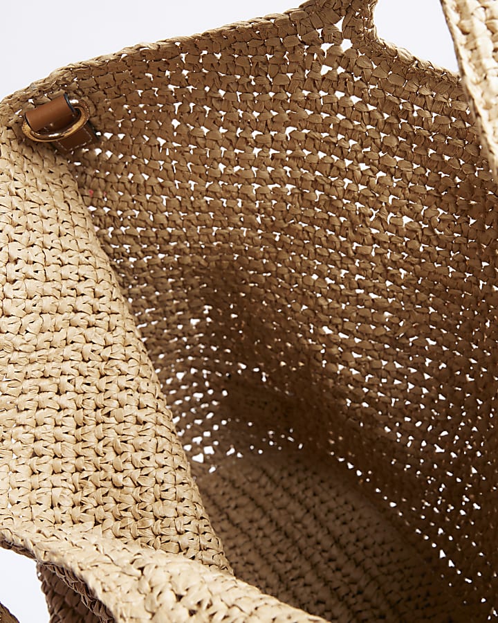 Beige raffia slouch shopper bag
