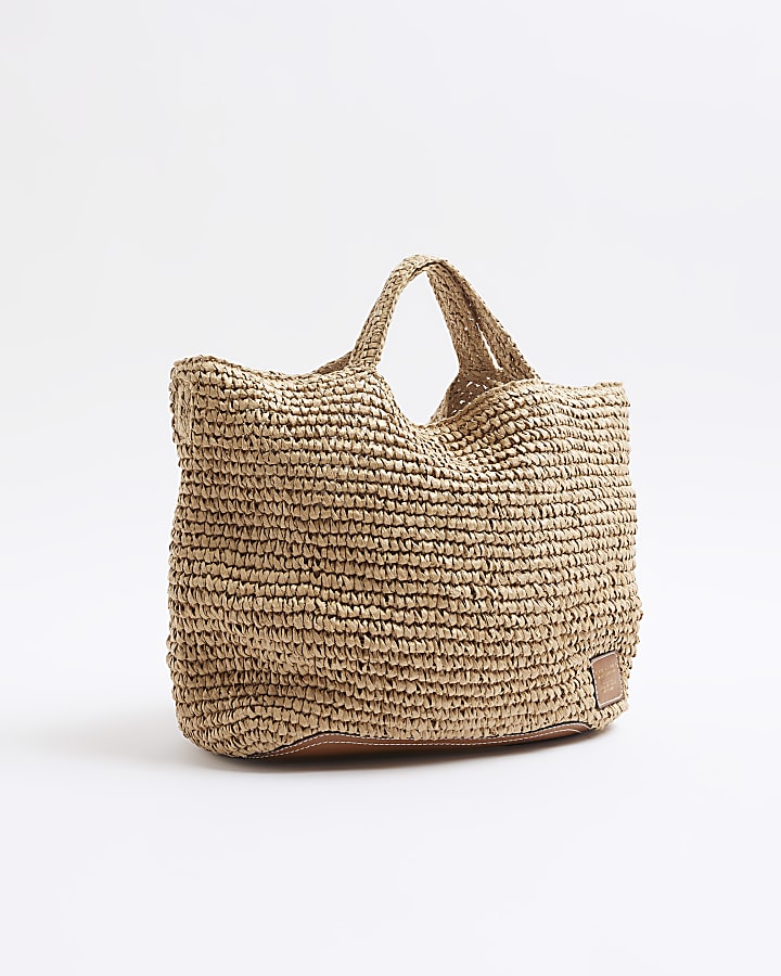 Beige raffia slouch shopper bag