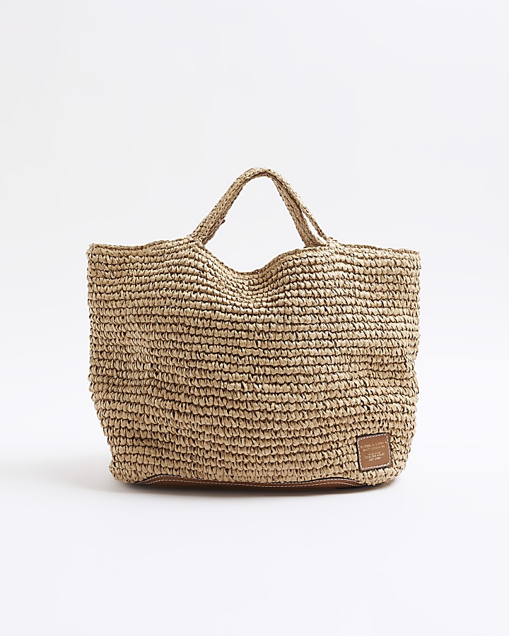 Beige raffia slouch shopper bag