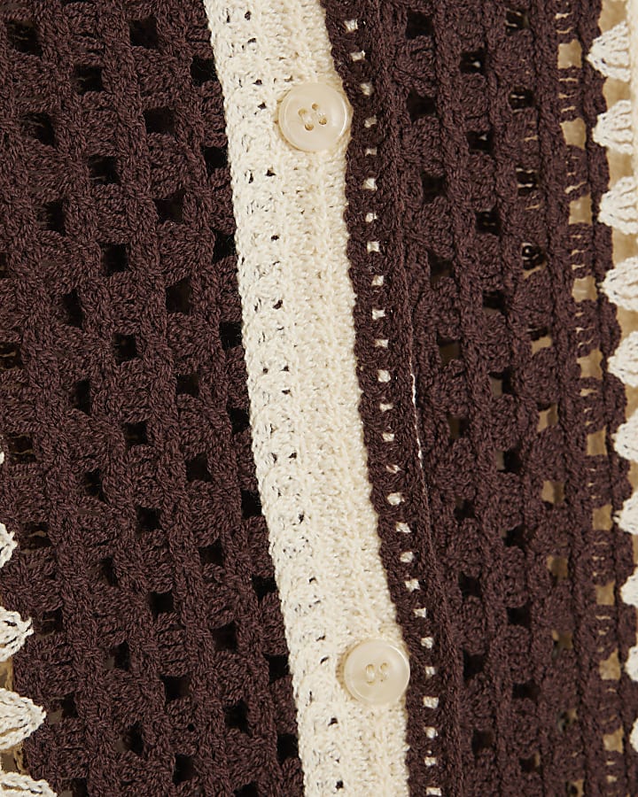 Brown crochet stripe polo shirt