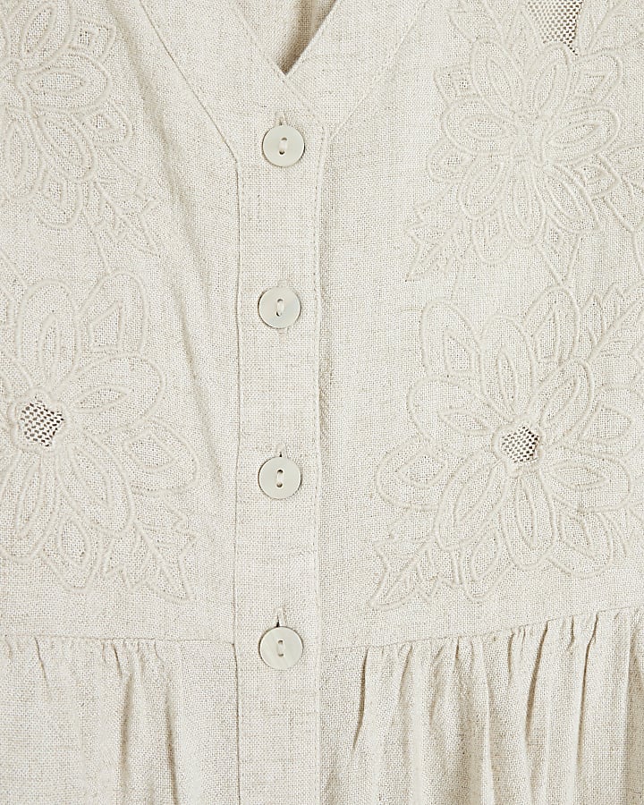 Beige embroidered skater midi dress
