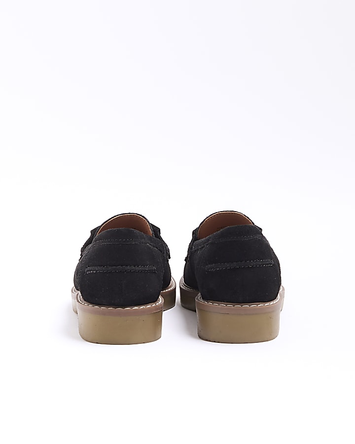 Black suede tassel detail stud loafers