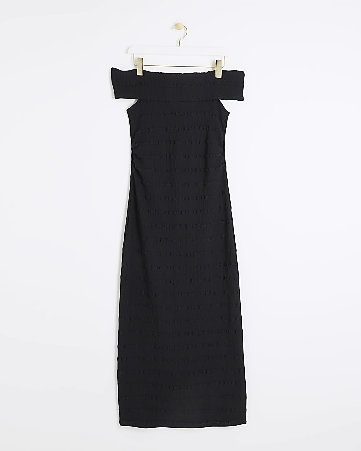 Black textured bardot bodycon maxi dress