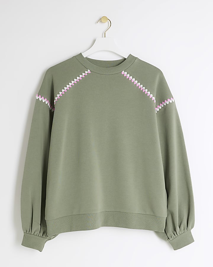 Khaki Whipstitch Elasticated Sweatshirt