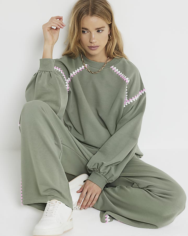 Khaki Whipstitch Elasticated Sweatshirt