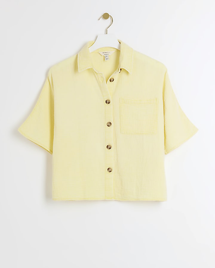 Yellow textured cropped shirt