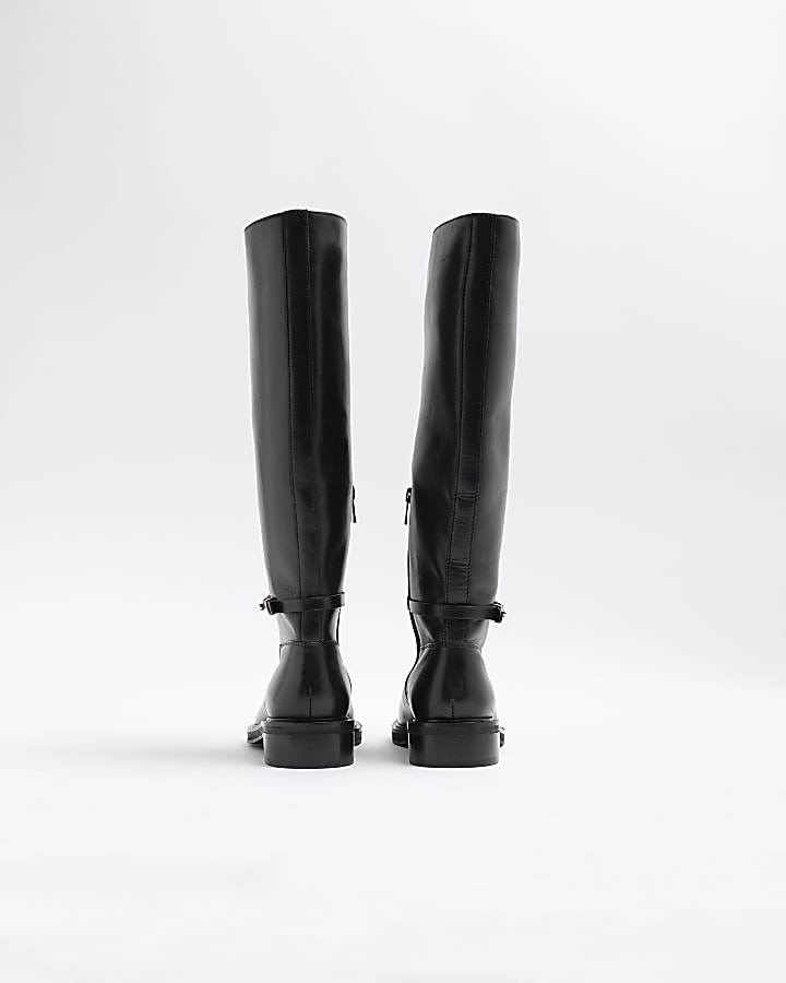 Black Leather Knee High Boots