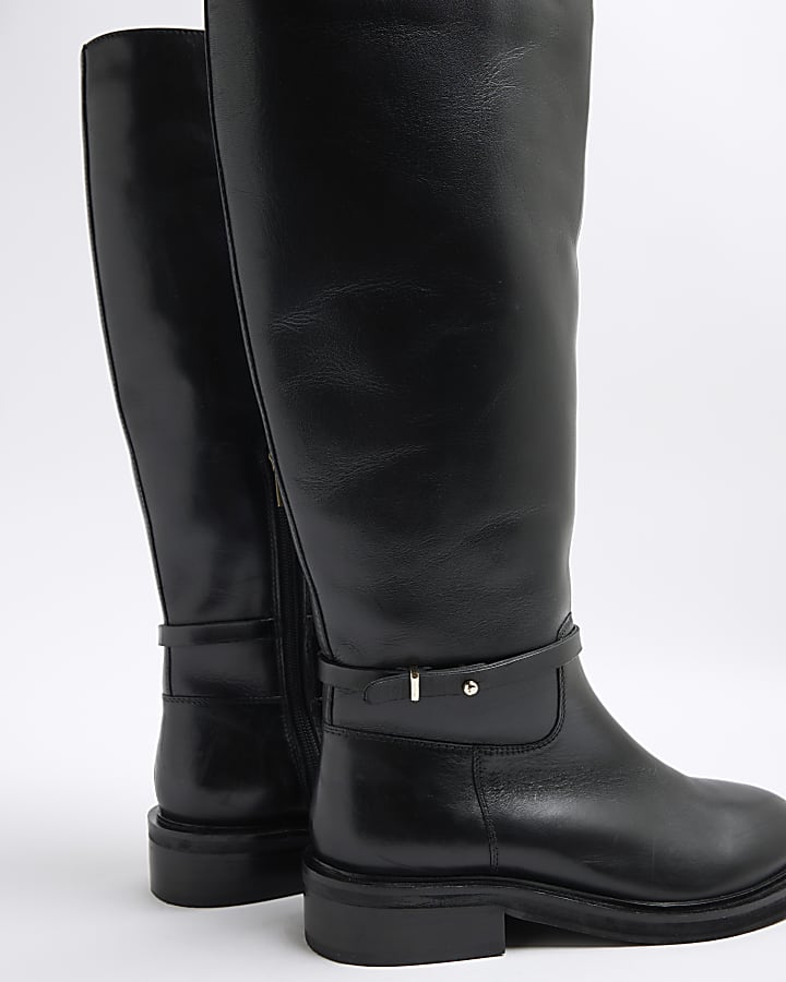 Black Leather Knee High Boots