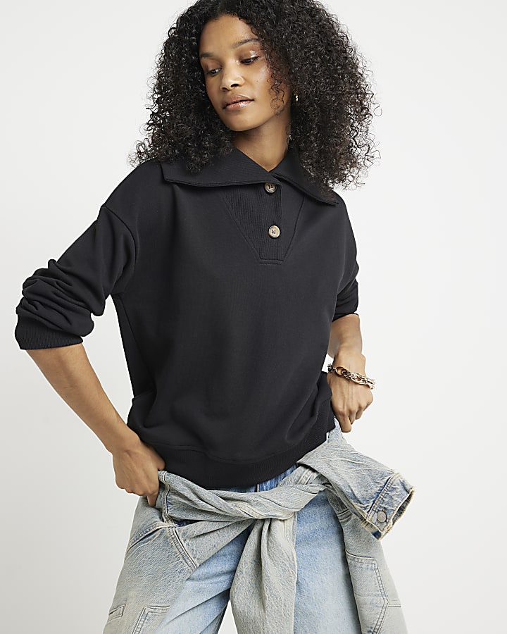 Black button up polo sweatshirt