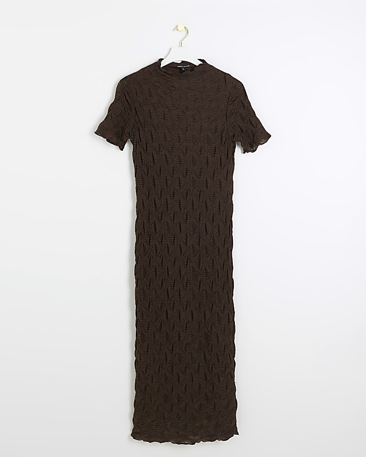 Brown textured midi dress