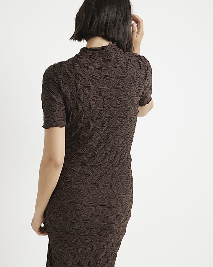 Brown textured midi dress