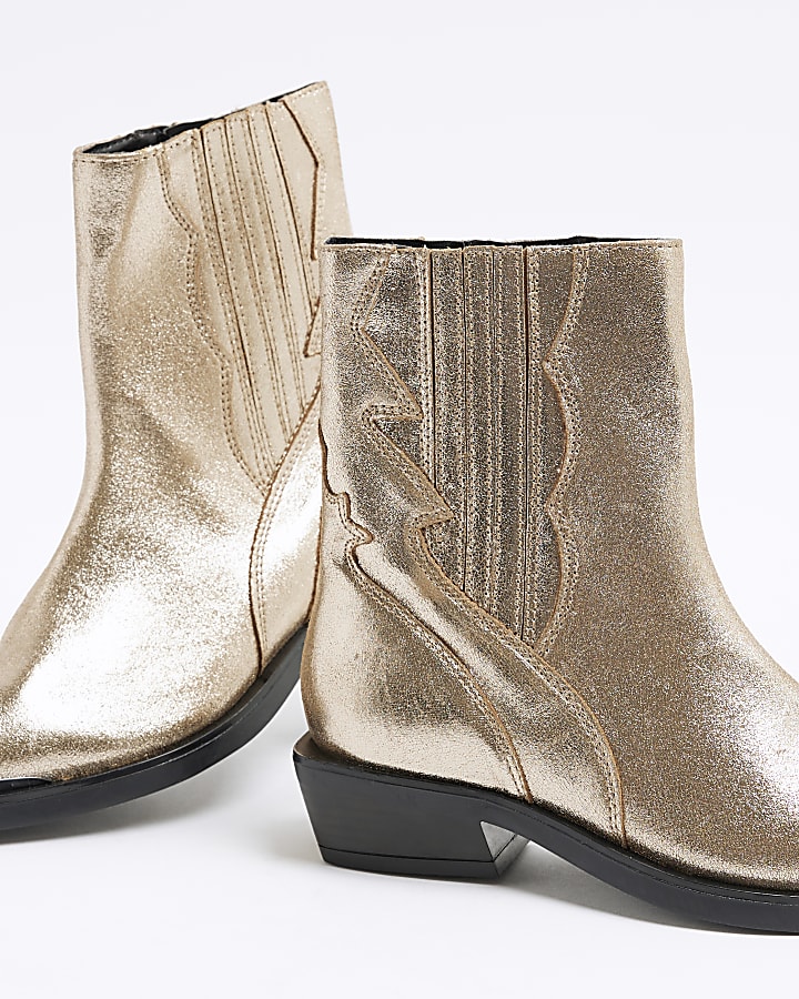 Gold Western Ankle Boots