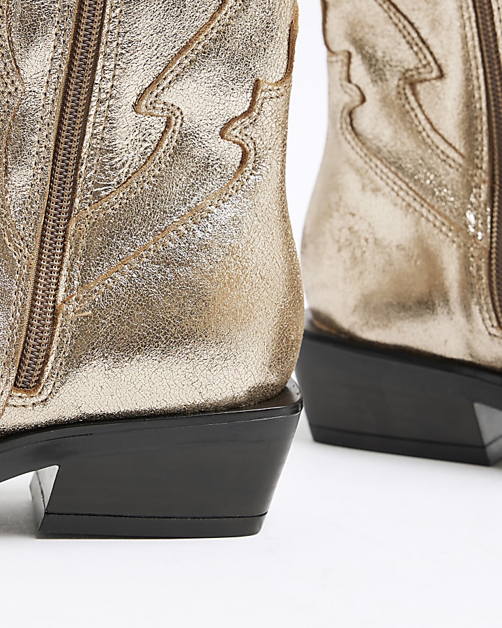 Gold Western Ankle Boots